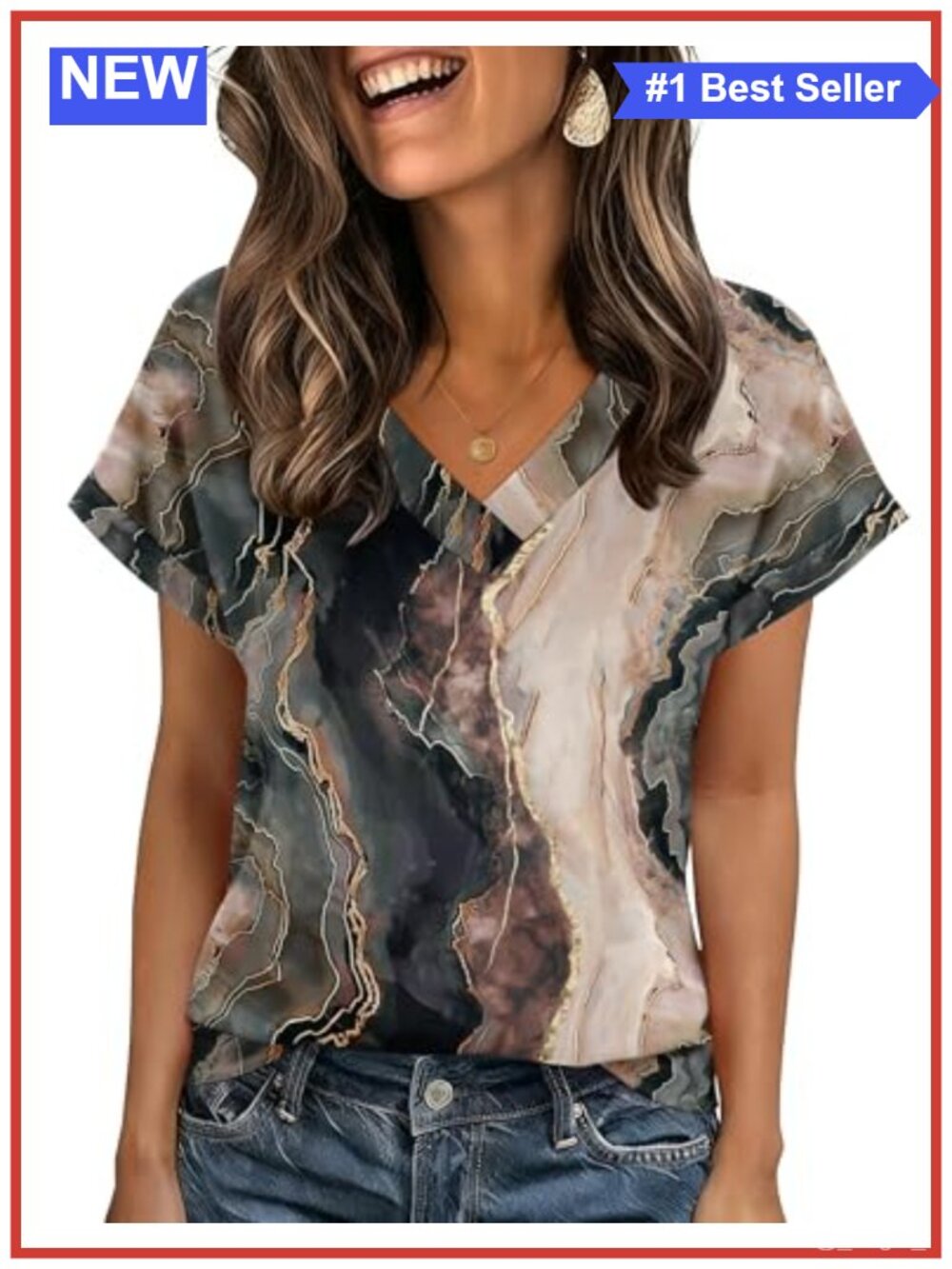 Womens V-Neck Rolled Short Sleeve Blouse 95% Polyester 5% Spandex Summer Top